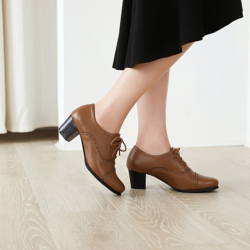 Womens Chunky Lace Up Vintage Oxfords Dress Pumps