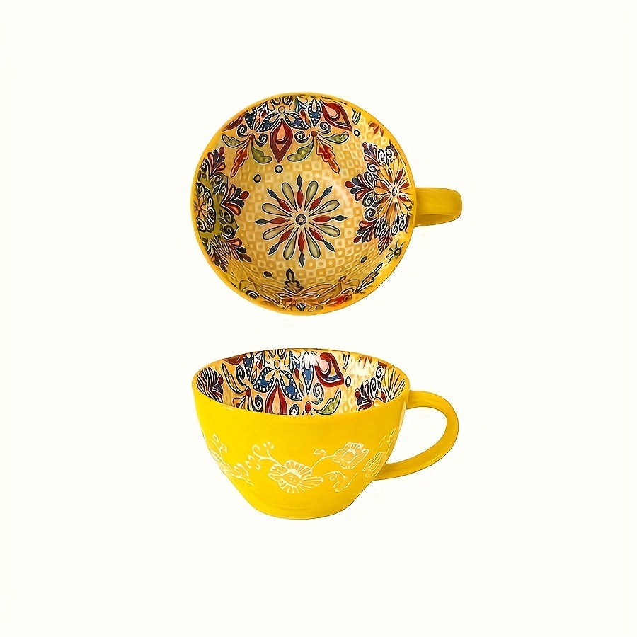 6pcs - Bohemian Ceramic Breakfast Mug - 15oz Large Capacity, Microwave Safe for Hot And Cold Drinks, Perfect Gift