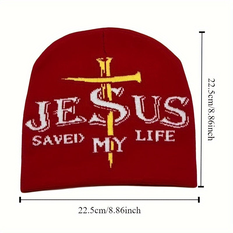 3pcs, Jesus Saved My Life Rapper Unisex Jacquard Beanie Hat for Autumn and Winter Outdoor Versatile Cycling Warm Adult Hats in Three Colors: Red, Black, White