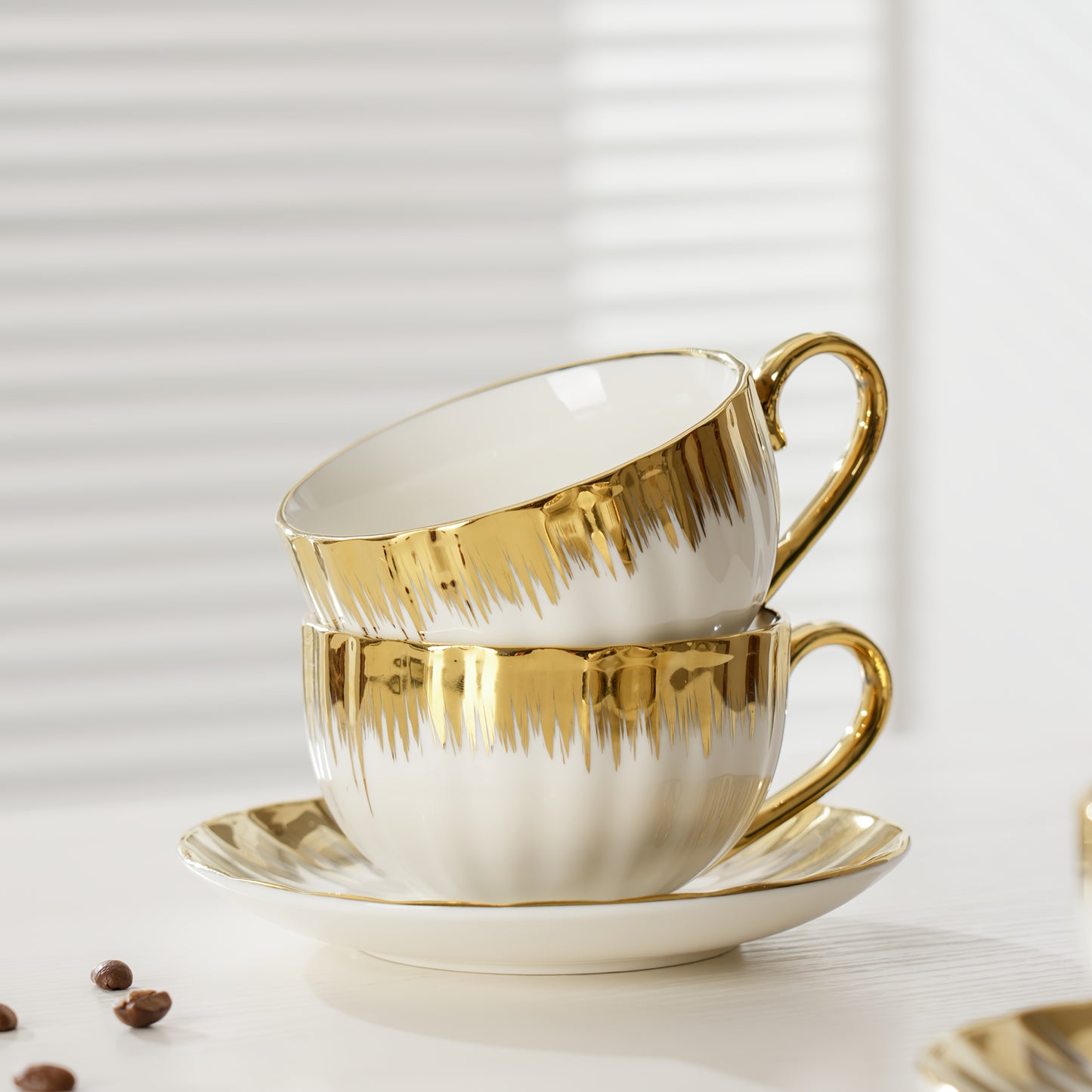 12 pieces/6 sets, European-Style Exquisite Ceramic Coffee or Tea Cup and Plate Set, Light Luxury Ceramic, 250ml