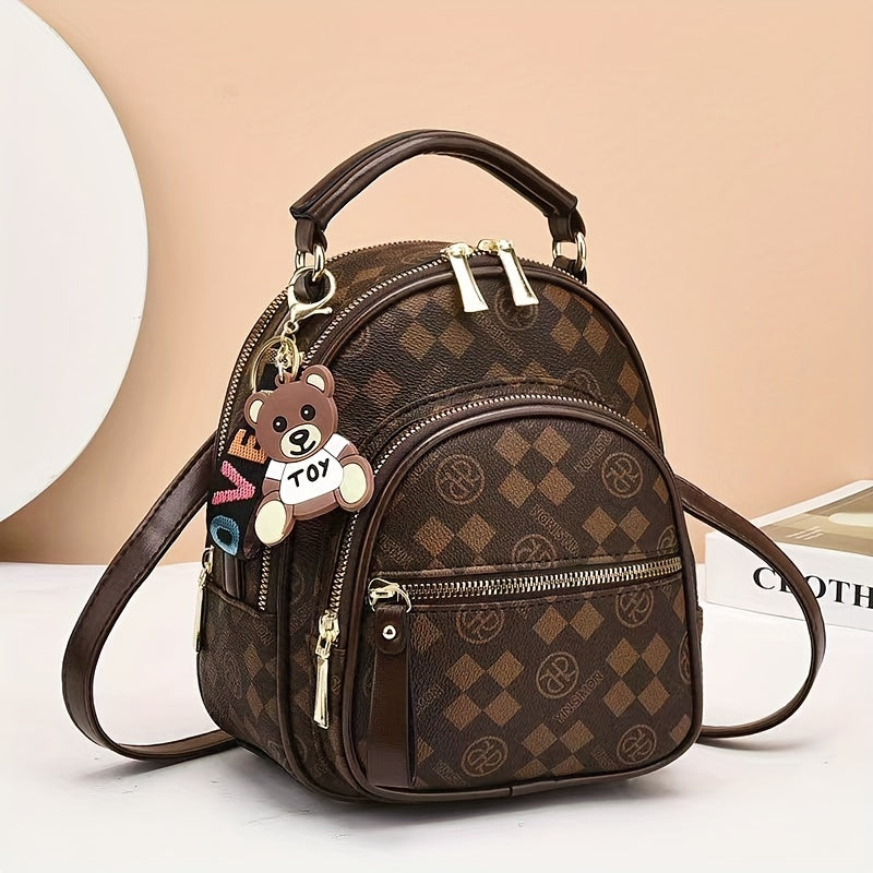 Versatile Crossbody Daypack With Plaid Leather Pattern