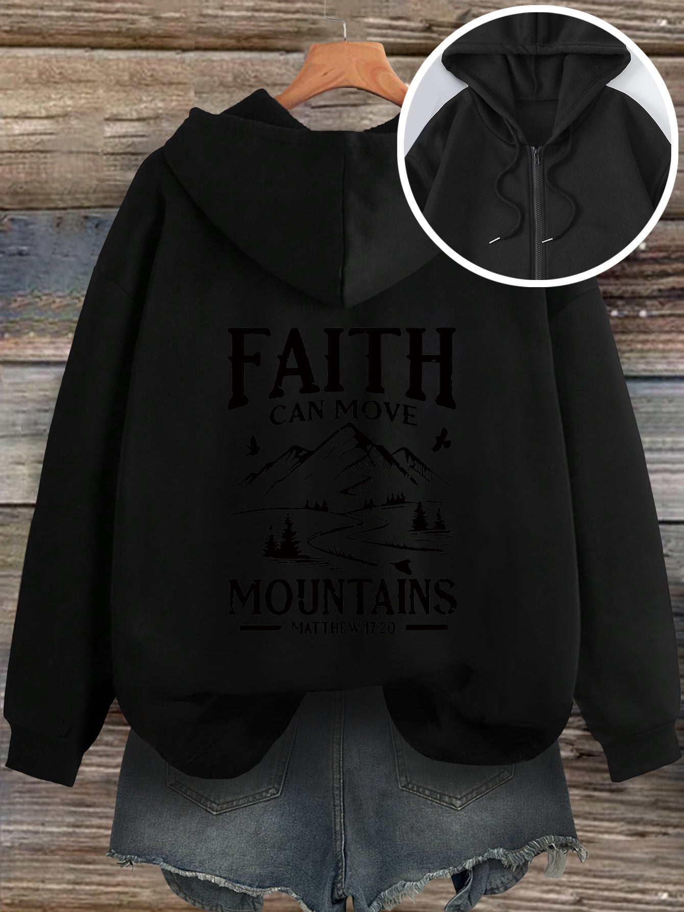 Women Black Hoodie Faith Can Move Mountains Graphic
