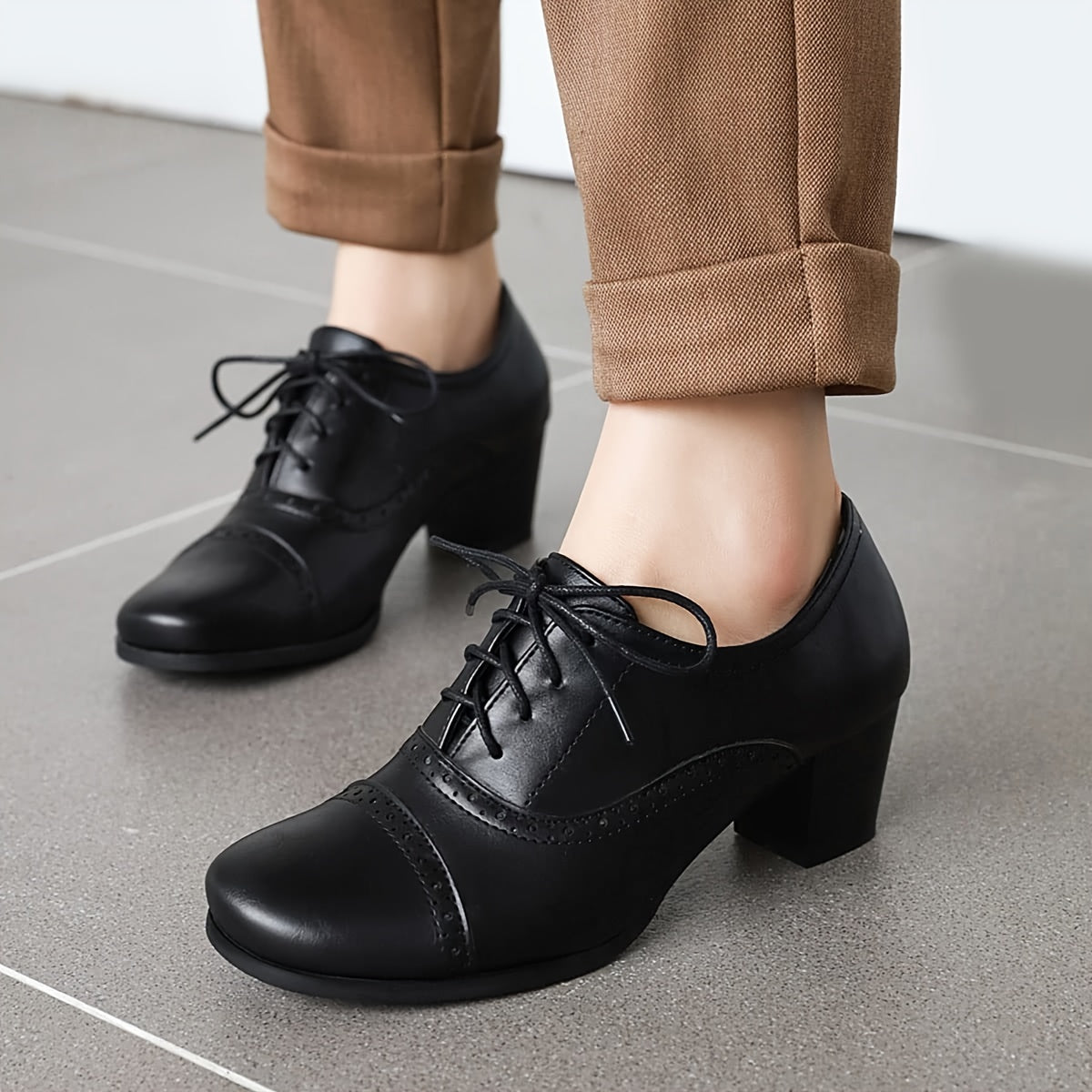 Vintage Oxford Lace Up Chunky Heel Brogues For Women
