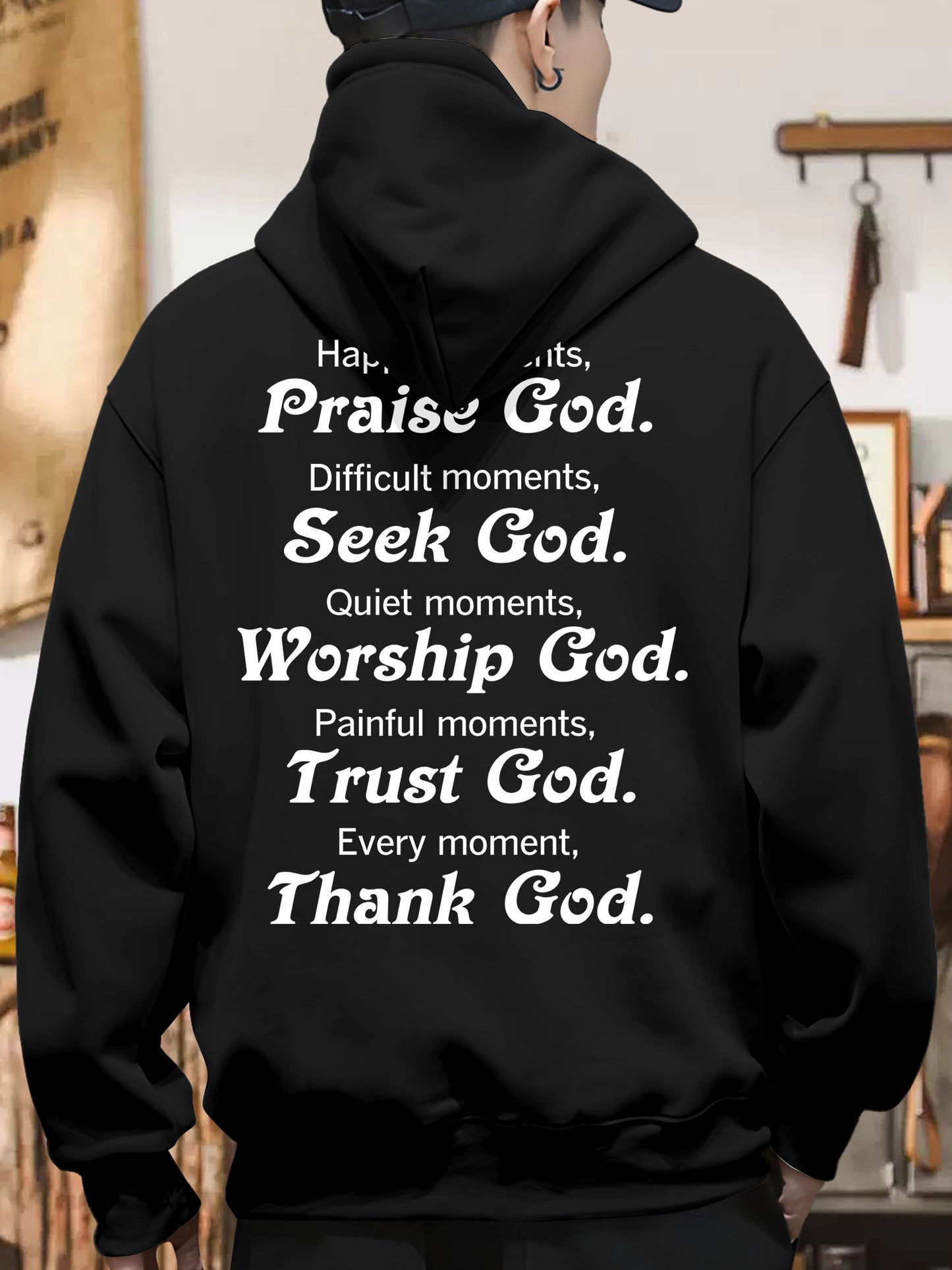 Yuy Cloth Praise God Printed Cotton Hoodie Relaxed Fit