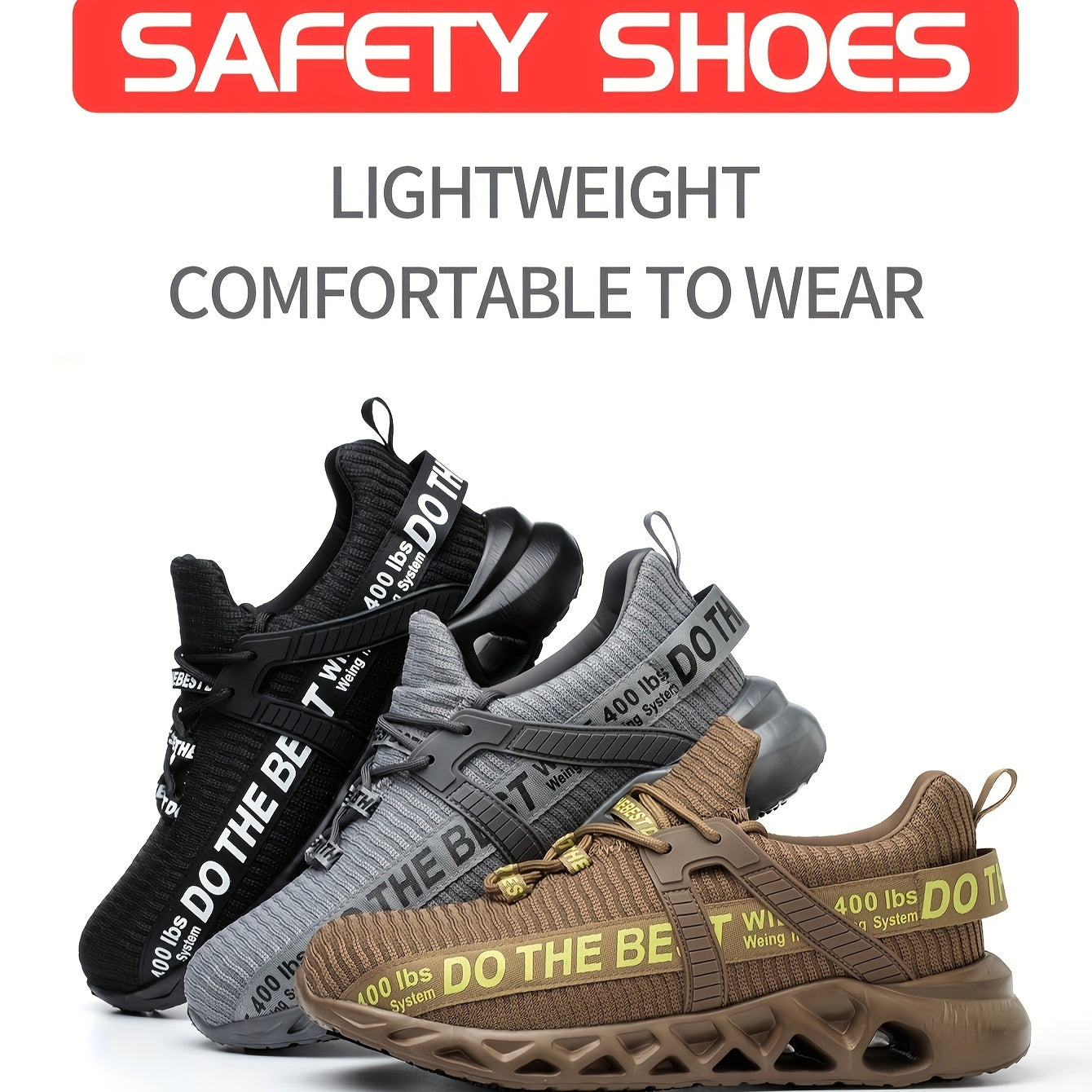 Men's Work Safety Shoes Puncture Resistant Slip Resistant Steel Toes Breathable Lightweight Odor Resistant for Industrial Construction Sites