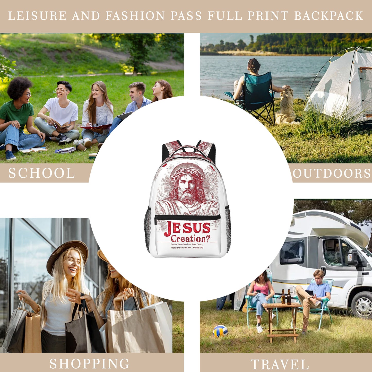 Divine Power Foldable Jesus Creation Backpack For Travel