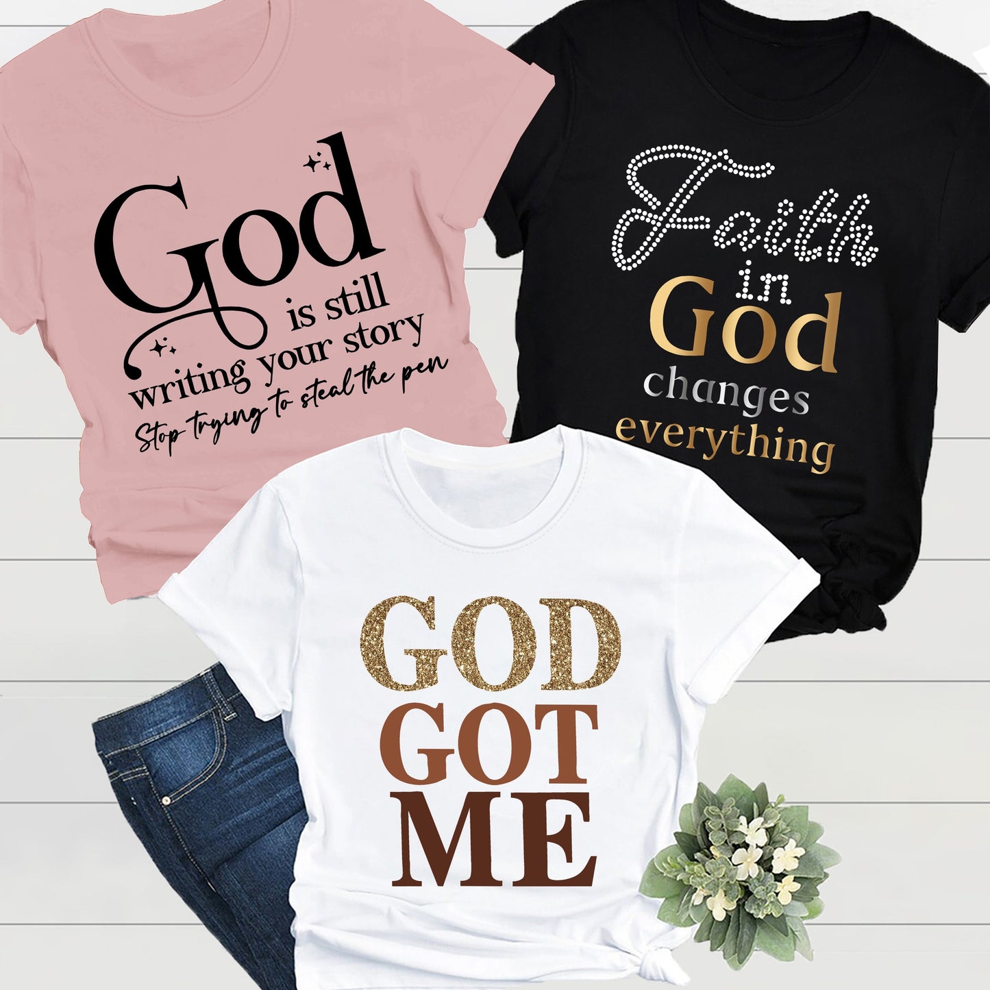 Women Crew Neck Letter Print T Shirt Multipack Casual