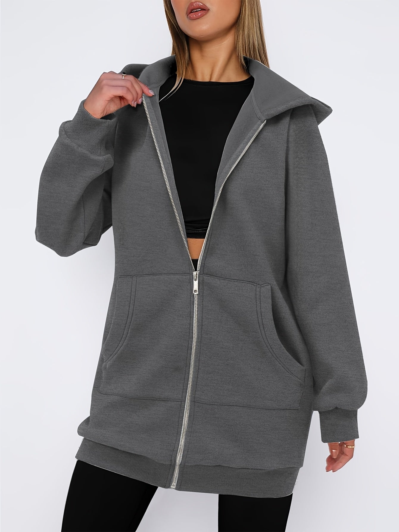 Women's Casual Longline Zip Up Hoodie by In His Divine Power