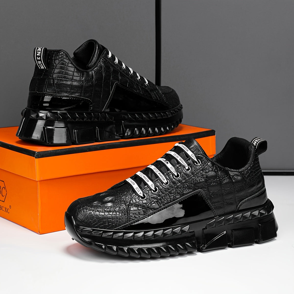 European Style Men Casual Lace Up Sneakers Thick Sole