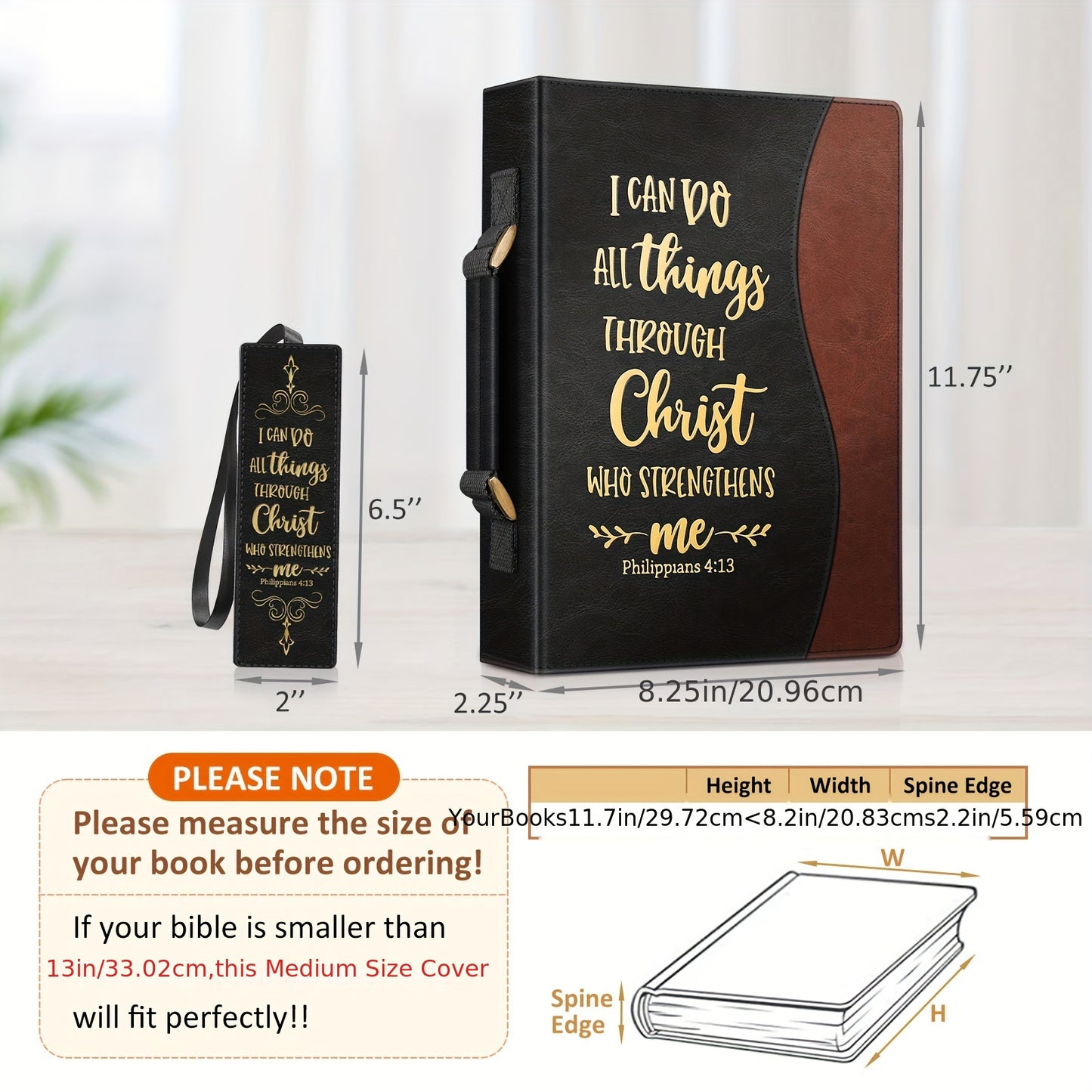 Large Durable Faux Leather Bible Cover Case for Men and Women