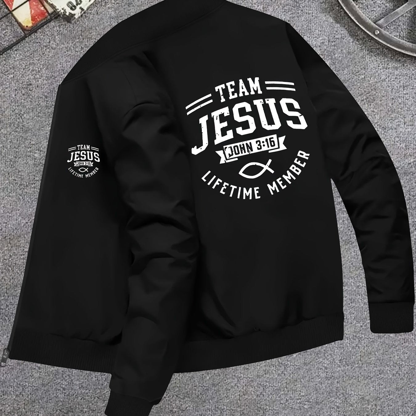 Jesus Printed Slim Fit Knitted Jacket With Zipper Pockets