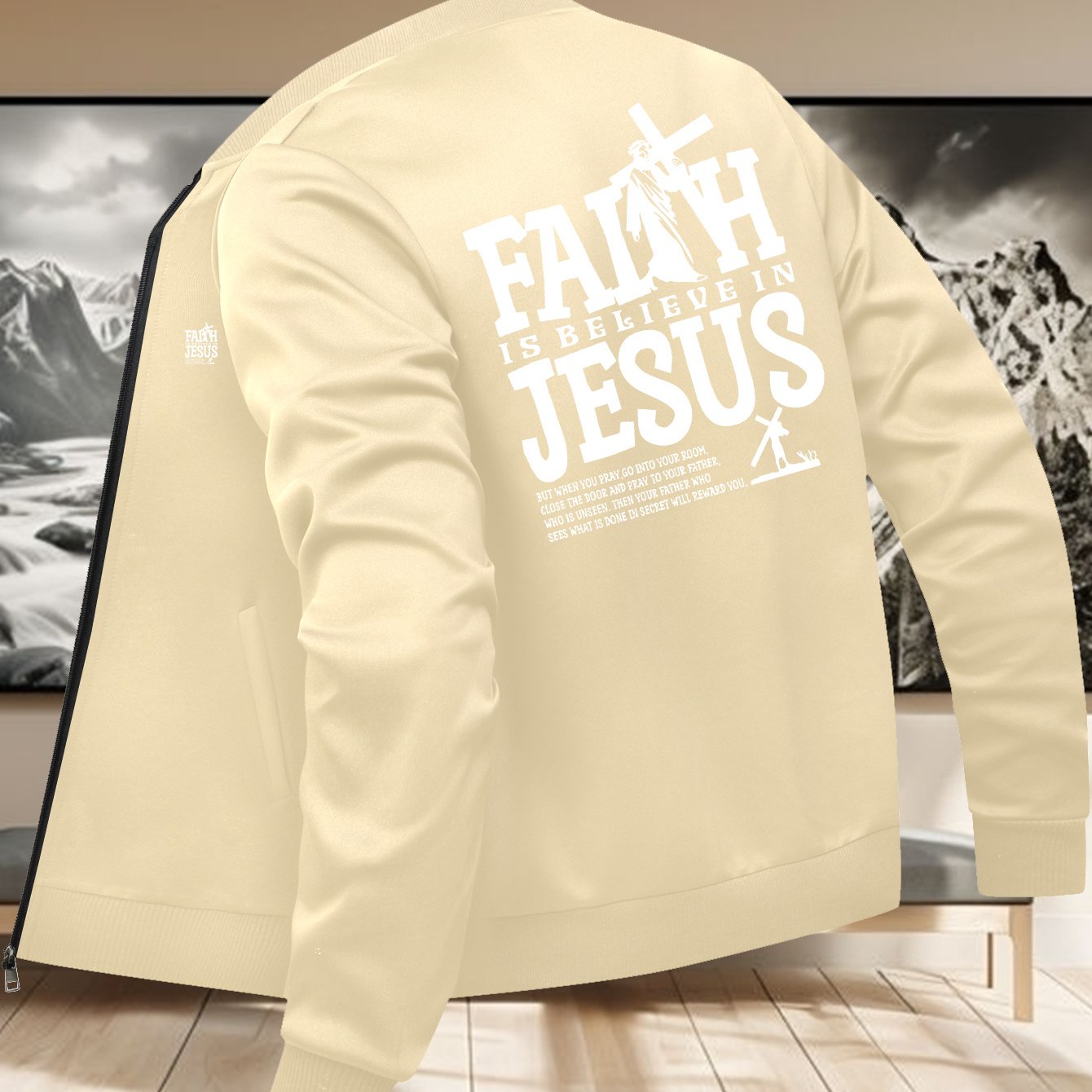 Divine Power Casual Faith Zip Up Jacket With Stand Collar