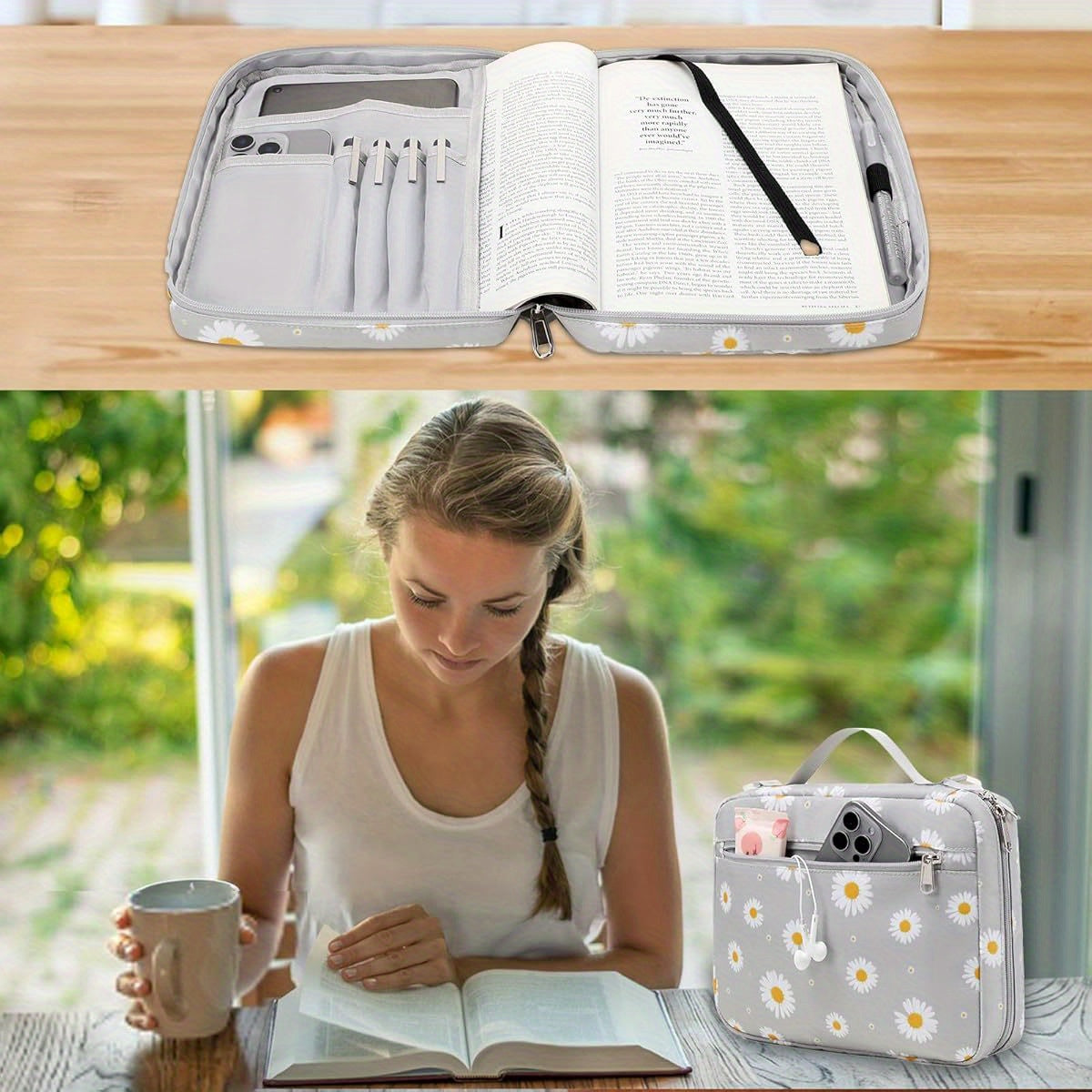 Women's Bible Carrying Case with Detachable Shoulder Strap and Daisy Design