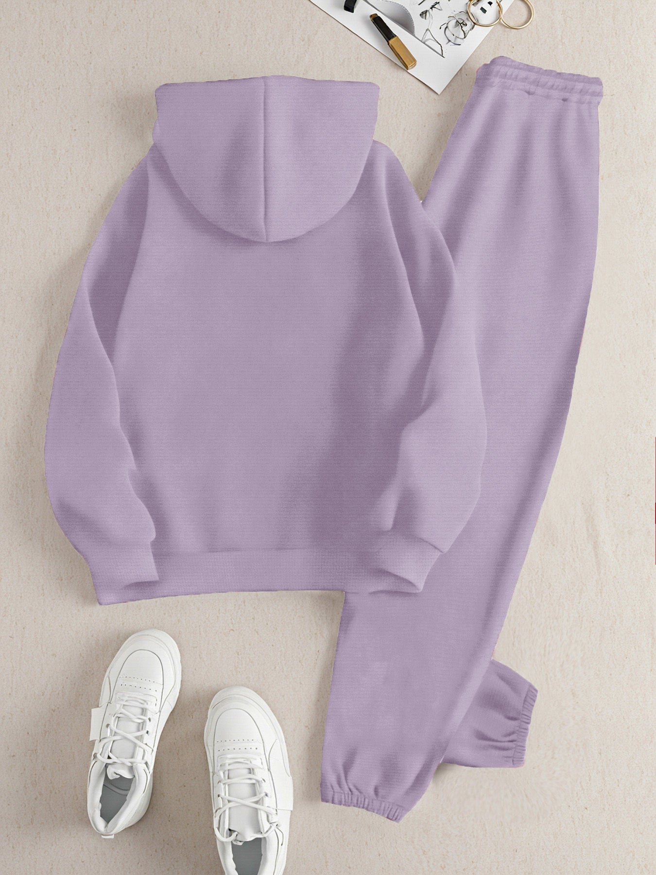 2025 Fall/Winter New Arrival, Creative Letter Graphic: Blessing Flower Sweatshirt Set with Casual Print Loose Warm Long-Sleeve Hooded Pullover and Elastic Drawstring Waist Pants Two-Piece Outfit