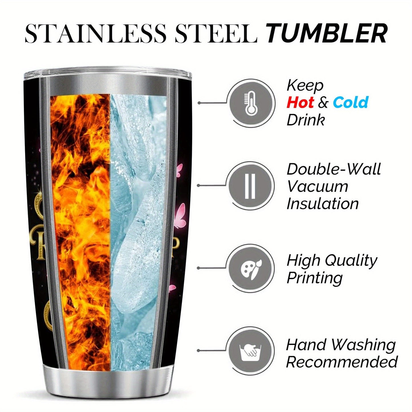 Elegant Black & Golden Glittery Butterfly Tumbler with Lid & Straw