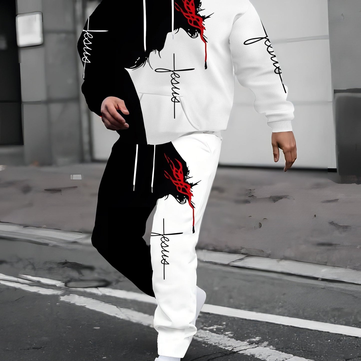 Men's 3D Printed Hoodie And Jogger Set For FitnessTraining