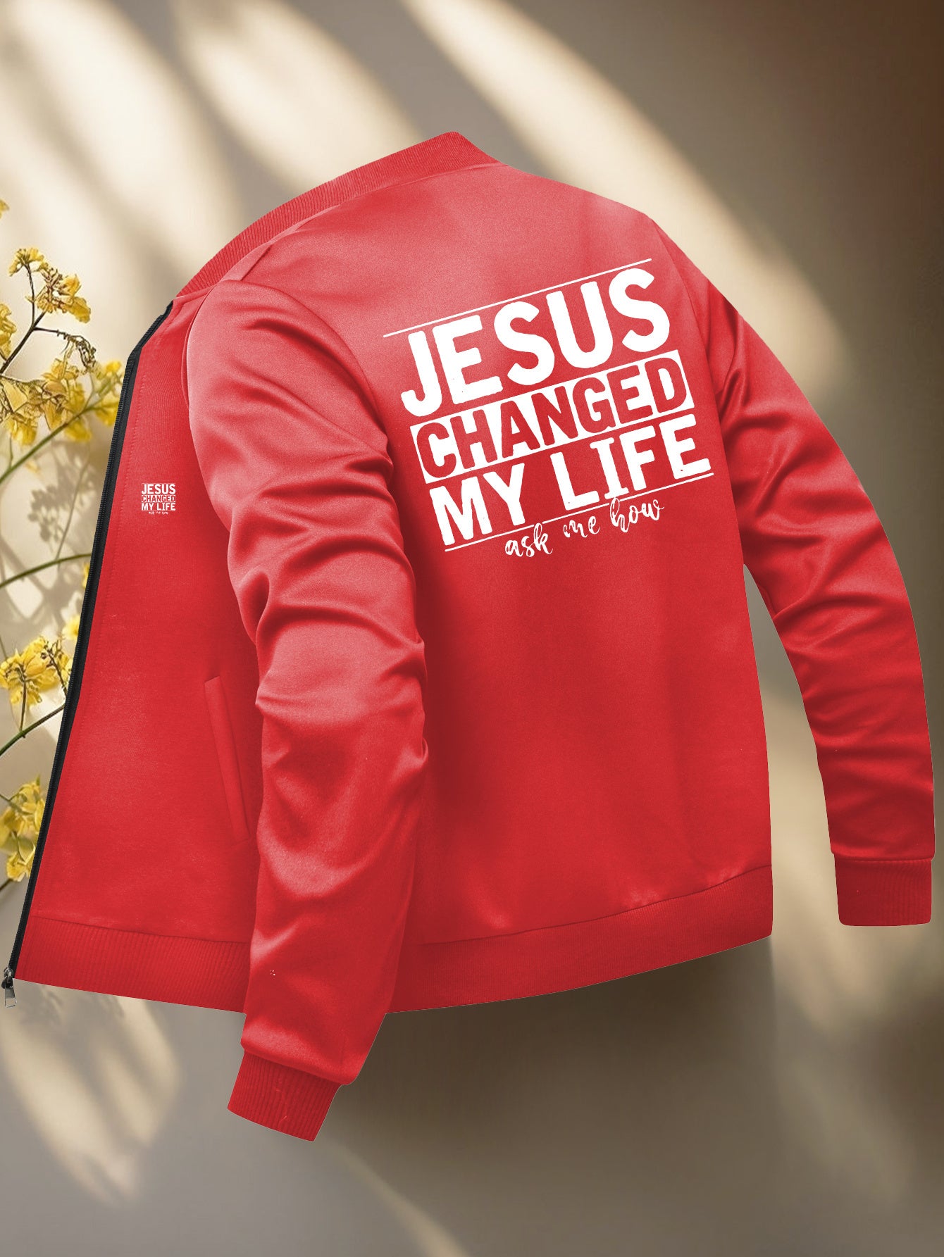 Jesus Christ Design Bomber Jacket Mens Zip Up Collar