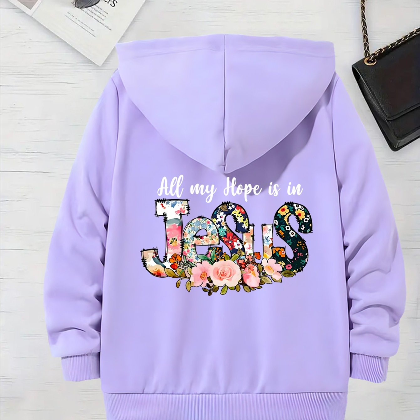 Long Sleeve Hooded Zip Up Sweatshirt With Jesus Print