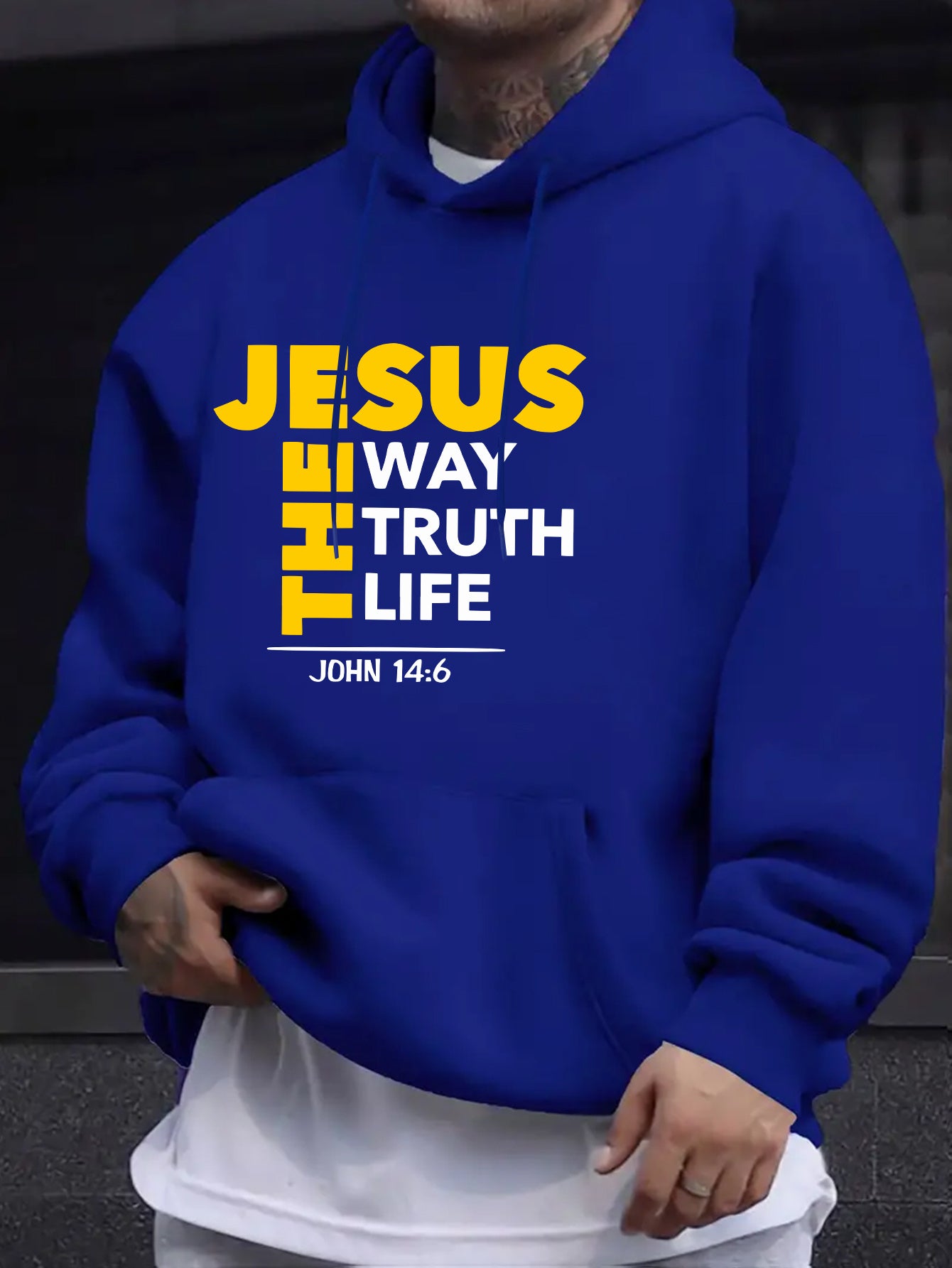 Mens Casual Geometric Hoodie With Jesus Is The Way Print
