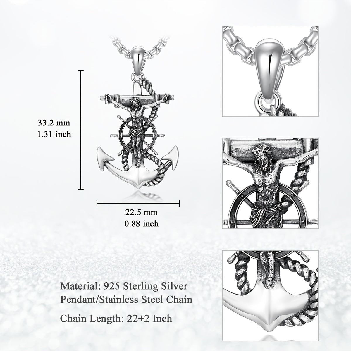 Jesus Necklace for Men and Women 925 Sterling Silver