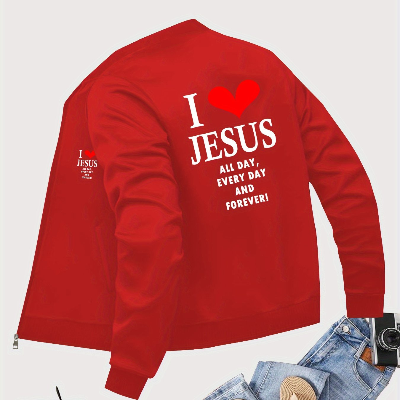 Love Heart Print Bomber Jacket Geometric Pattern Pockets