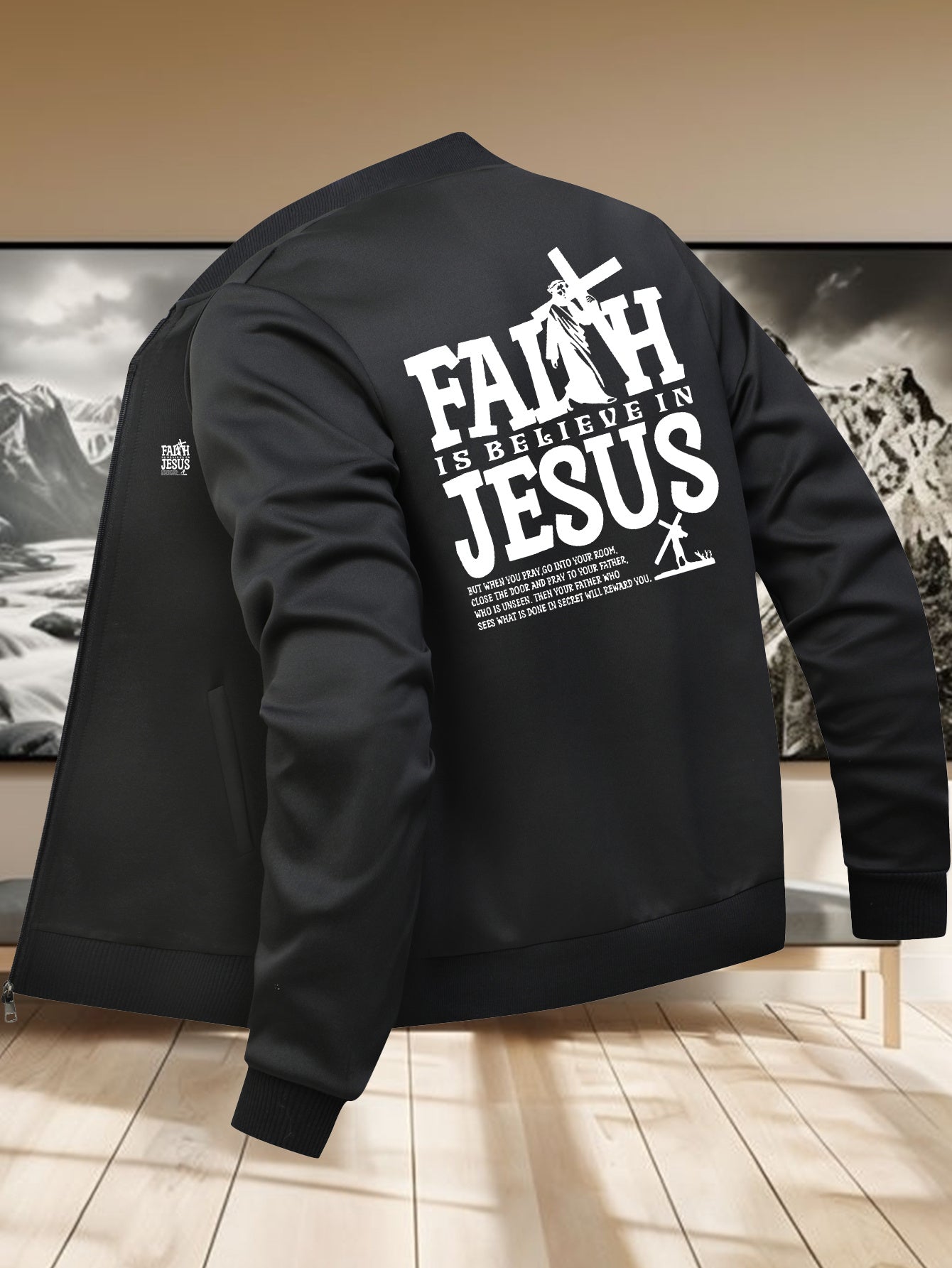 Divine Power Casual Faith Zip Up Jacket With Stand Collar