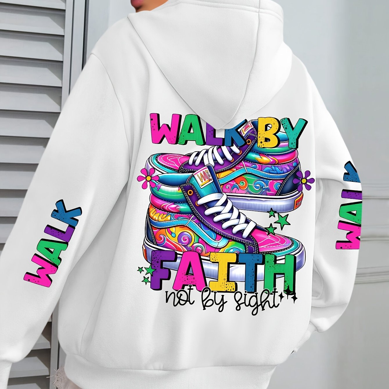 Hooded Sweatshirt With Vibrant Shoe Print And Pocket