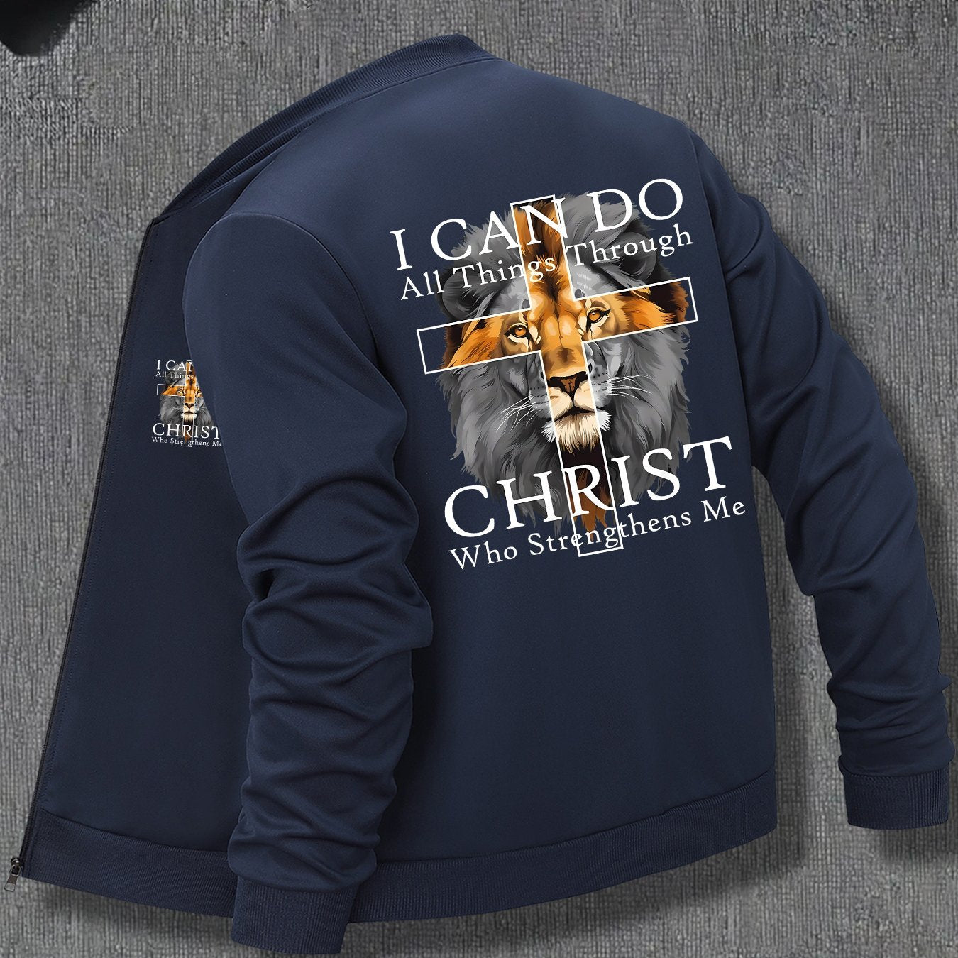 In His Divine Power Mens Lion Print Zip Up Jacket Pockets