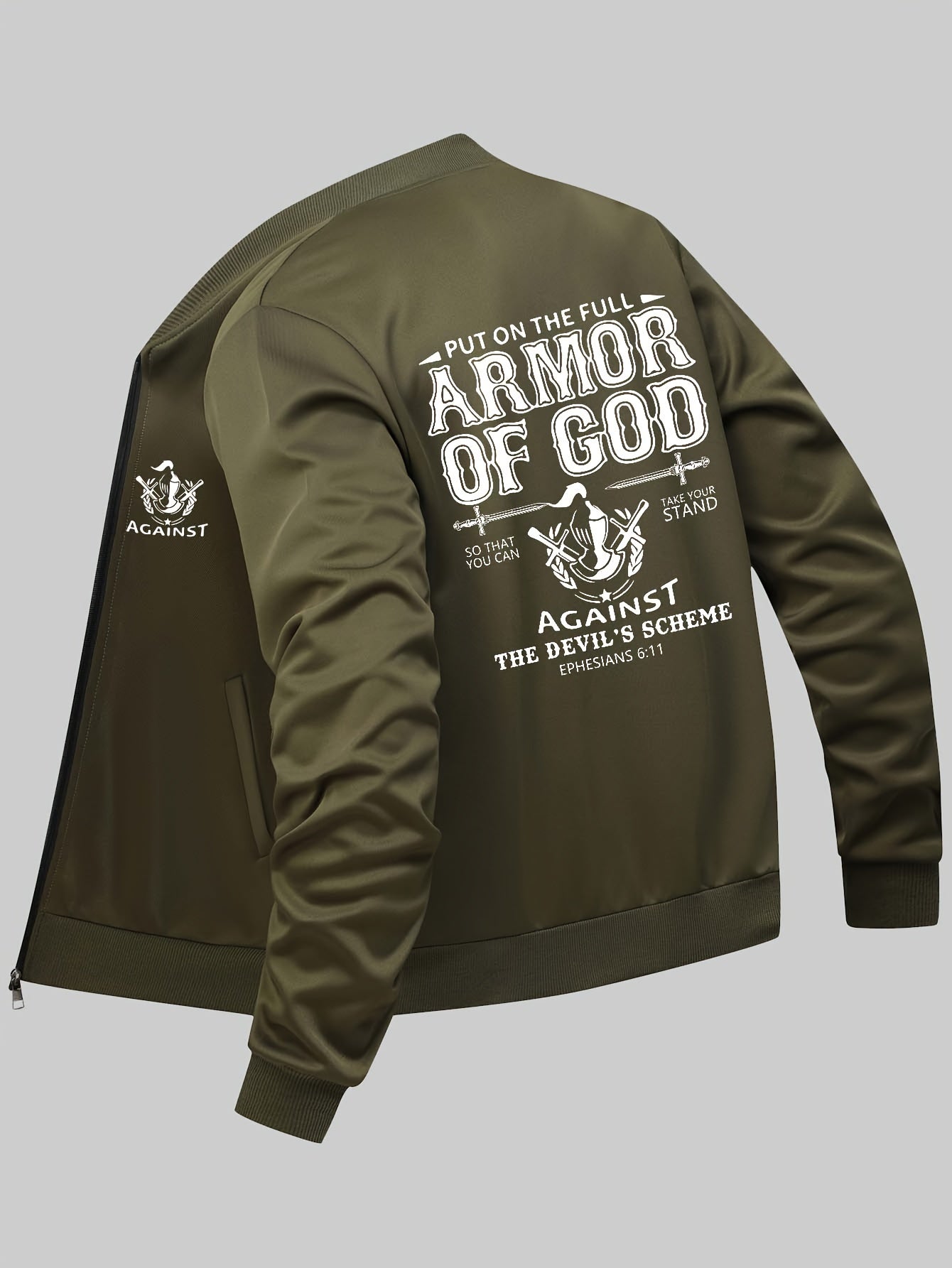 In His Divine Power Armor Of God Print Mens Jacket Collar