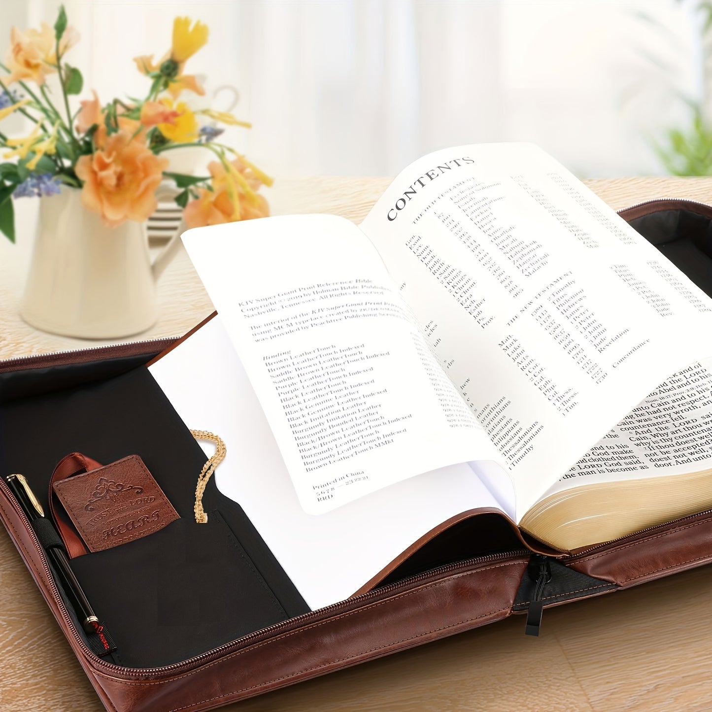1pc PU Leather Bible Cover with Handle Trust in the Lord Design