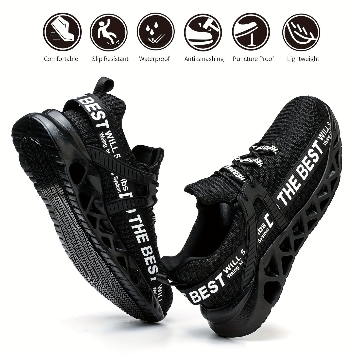Men's Work Safety Shoes Puncture Resistant Slip Resistant Steel Toes Breathable Lightweight Odor Resistant for Industrial Construction Sites