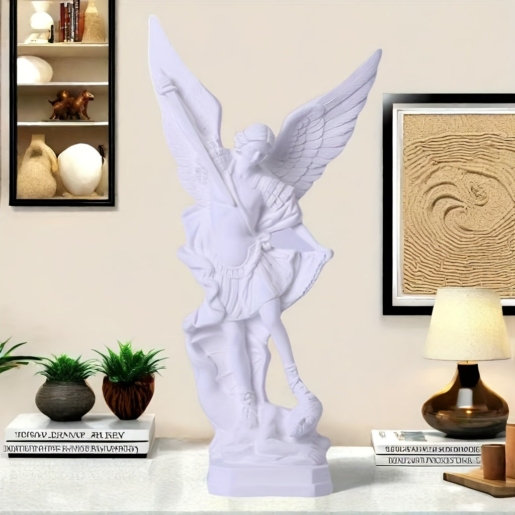 1pc Large 13-Inch Elegant Angel Statue - Saint Michael Archangel Demon Killer, with Outstretched Wings, Heavy-Duty Resin Construction, Tabletop/Altar/Desk Decor - Perfect Easter, Father's Day, Mother's Day, Thanksgiving, Inde