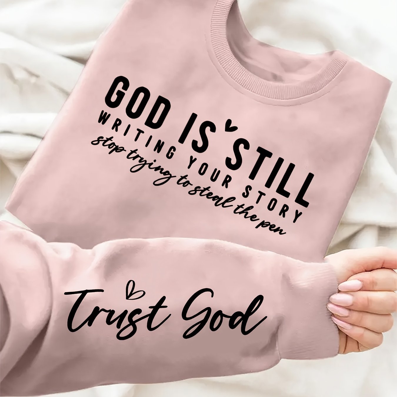In His Divine Power Letter Print Pullover Sweatshirt Women