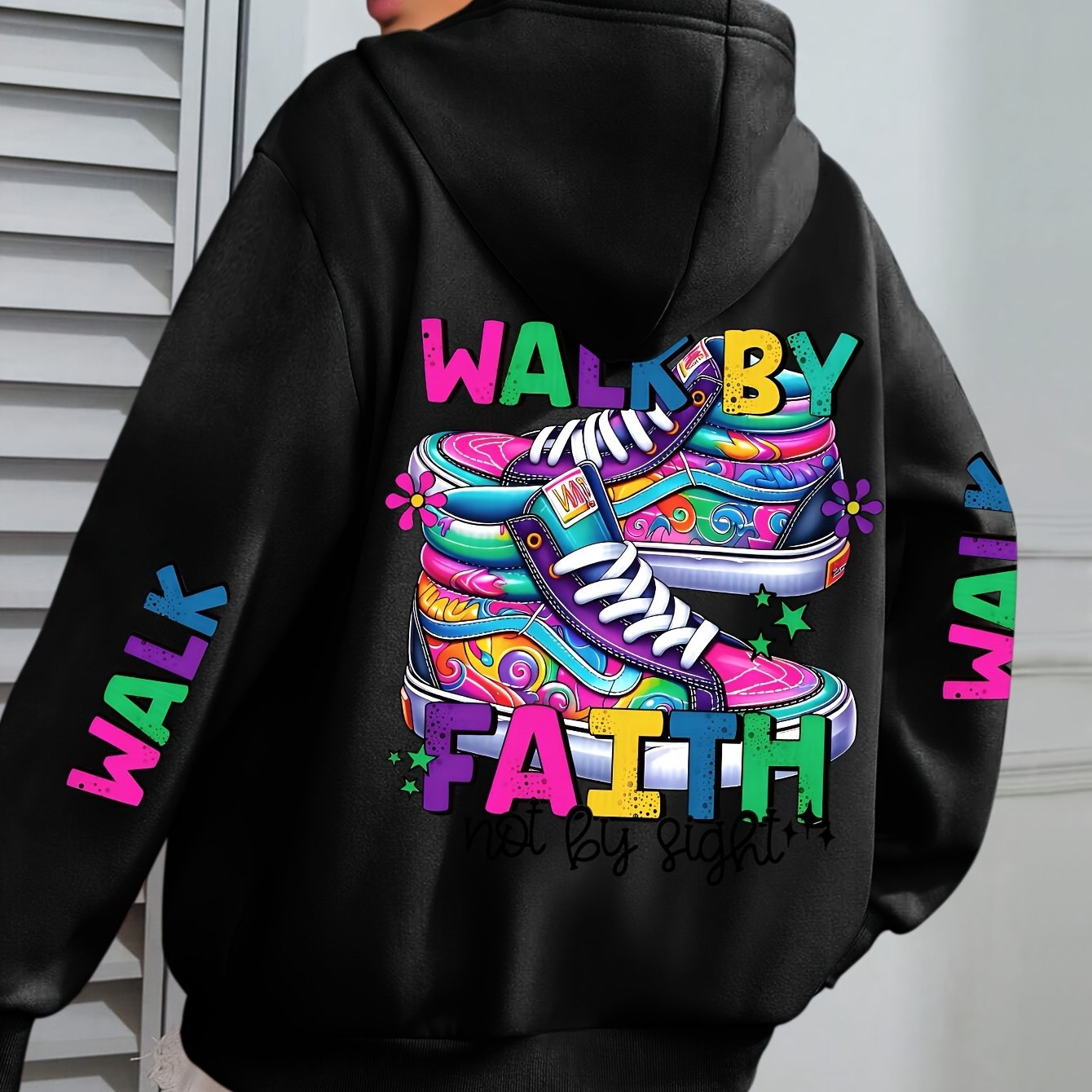 Hooded Sweatshirt With Vibrant Shoe Print And Pocket