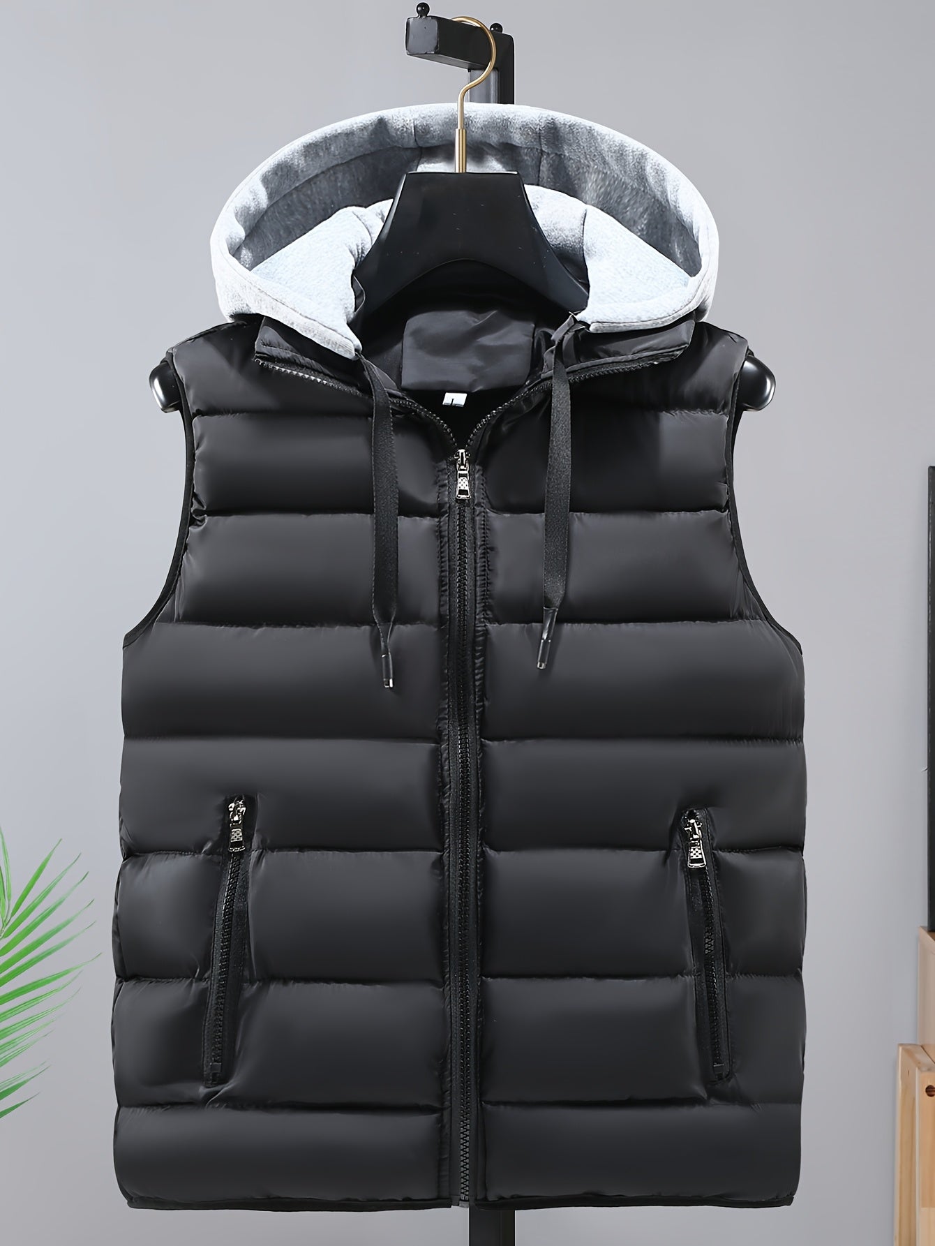 Stylish Men's Hooded Vest Solid Color Warm Thick Casual for Autumn and Winter