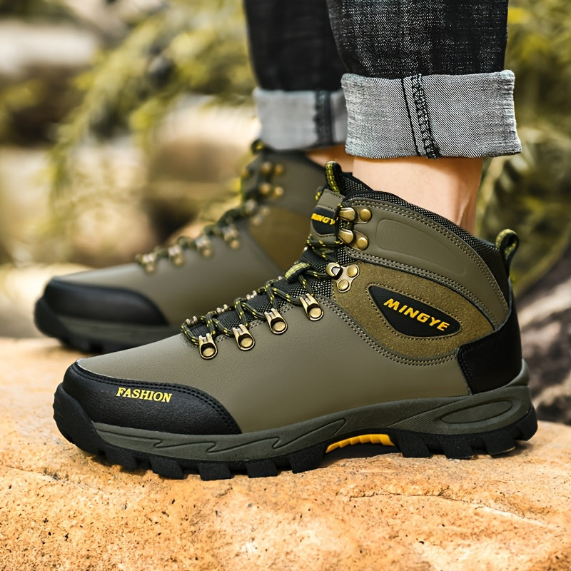 Stylish Geometric Men's High-Top Casual Sneakers with Durable Synthetic Upper and TPR Sole for Outdoor Adventures Sports Streetwear and Hiking
