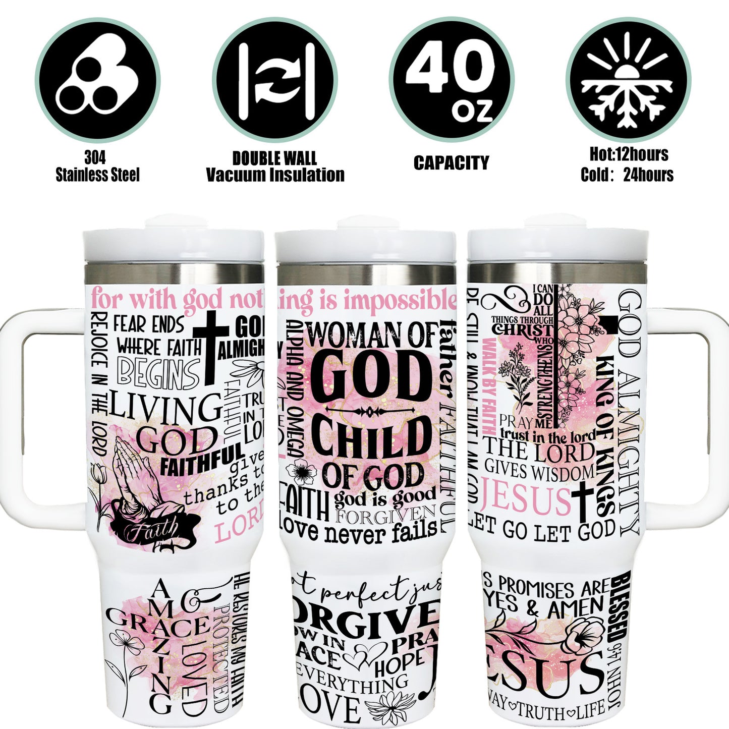 40oz Inspirational Stainless Steel Insulated Tumbler with Straw