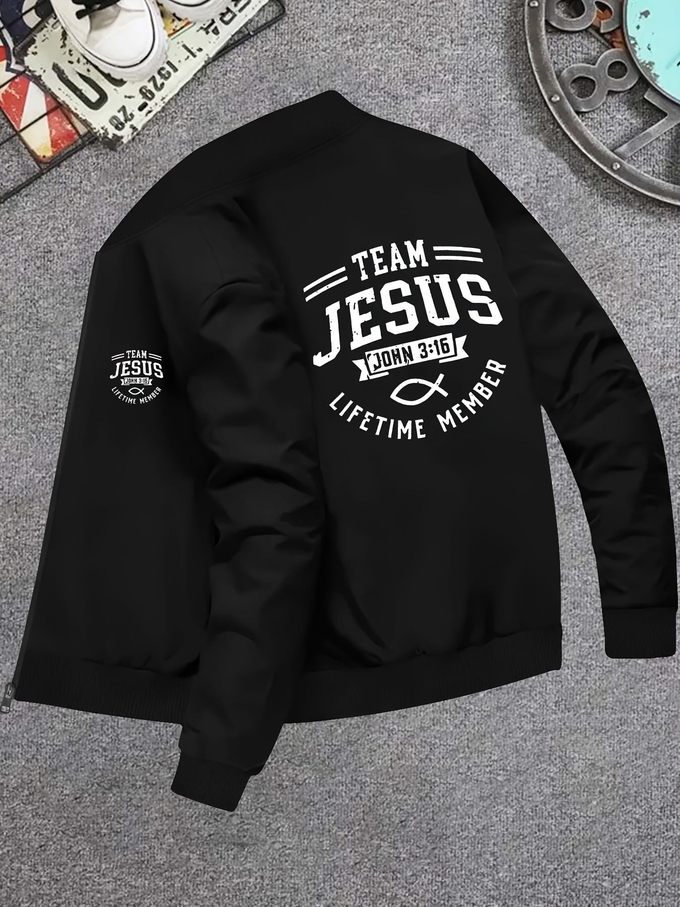 Jesus Printed Slim Fit Knitted Jacket With Zipper Pockets