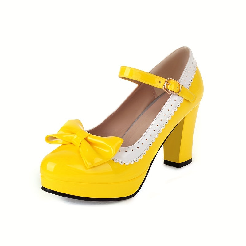 Pink And White Elegant Mary Jane Heels Round Toe
