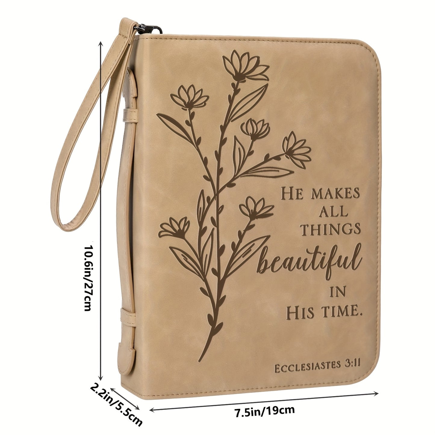 Women's Faux Leather Floral Bible Case With Wrist Strap