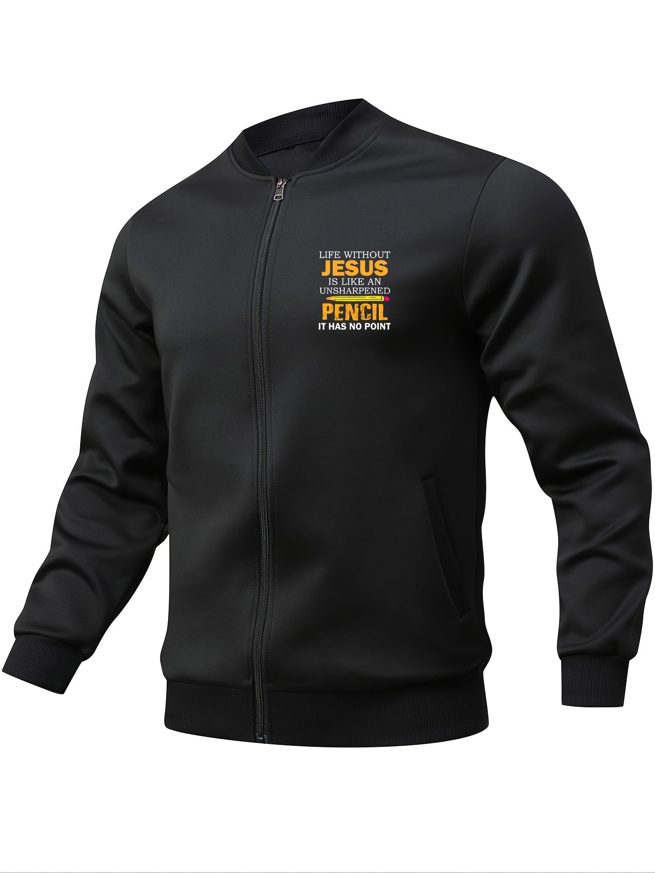 Mens Casual Bomber Jacket Zip Up Baseball Collar Zippered