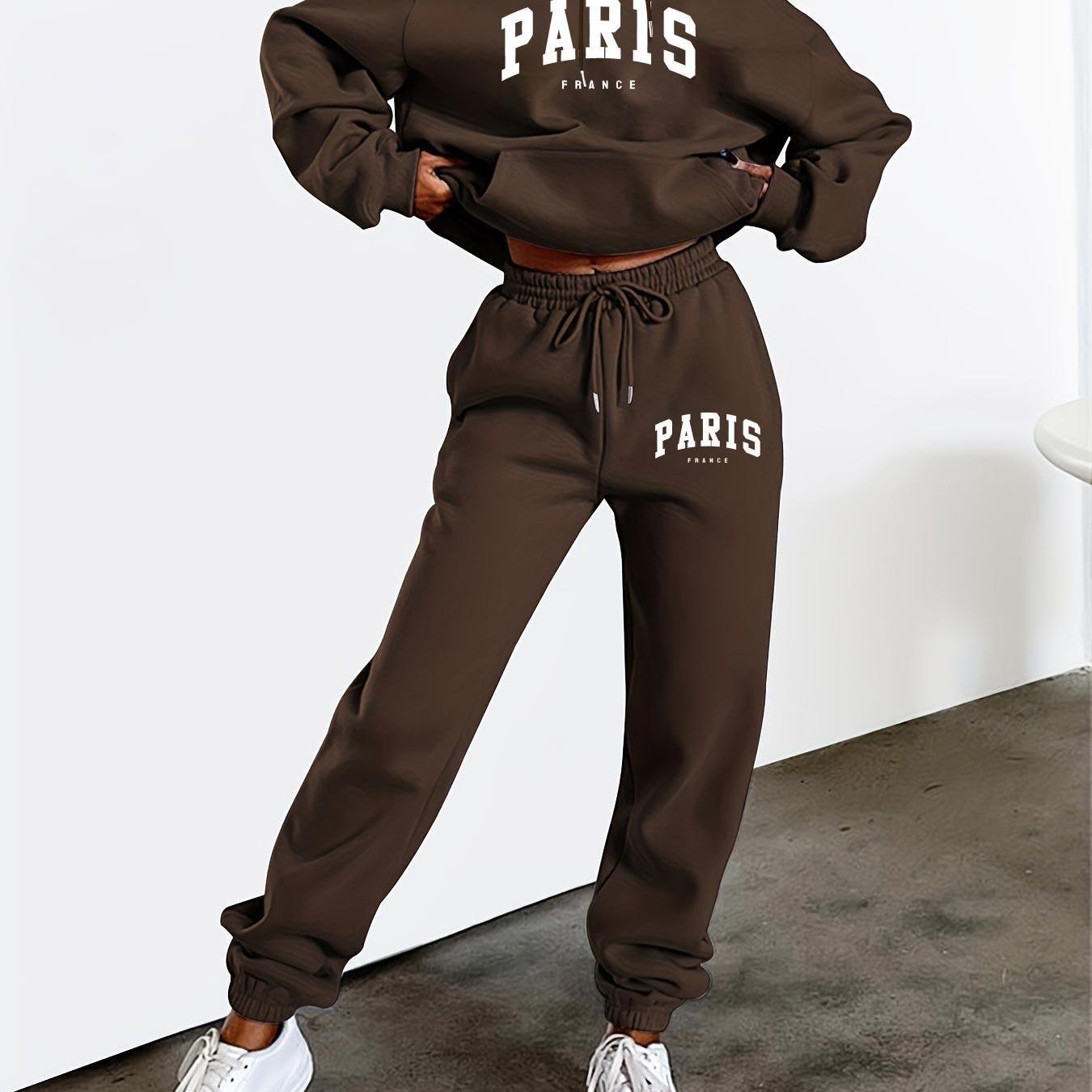 Paris Inspired Fleece Hoodie And Joggers Set For Women