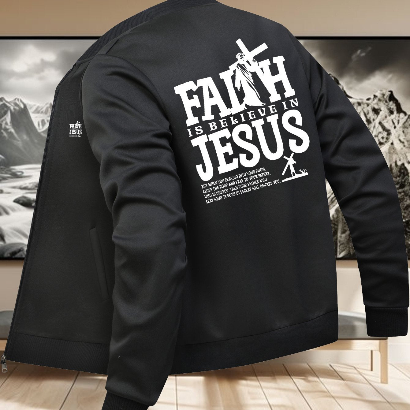 Divine Power Casual Faith Zip Up Jacket With Stand Collar