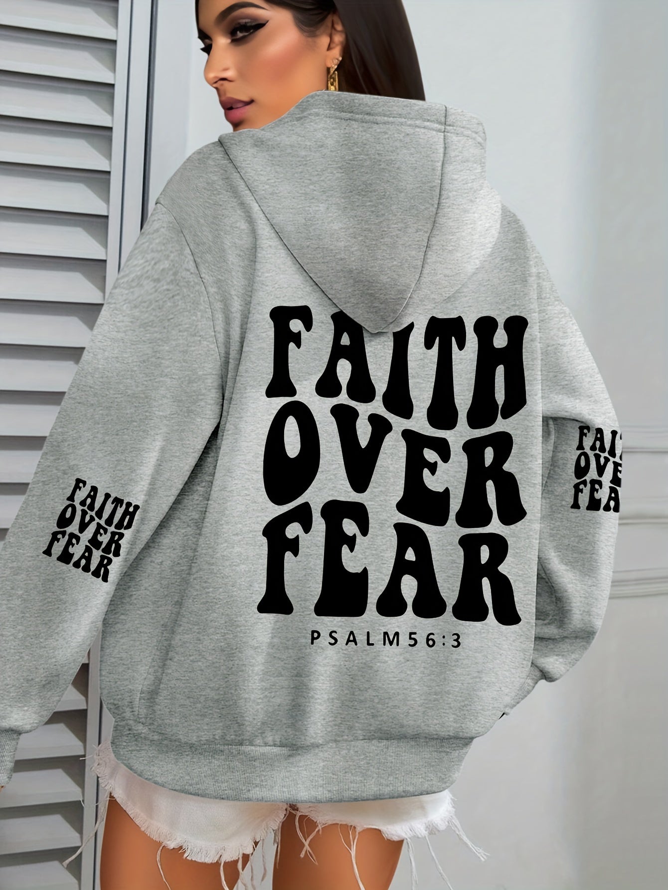IHDP Faith Over Fear Hoodie Inspirational Print Sweatshirt