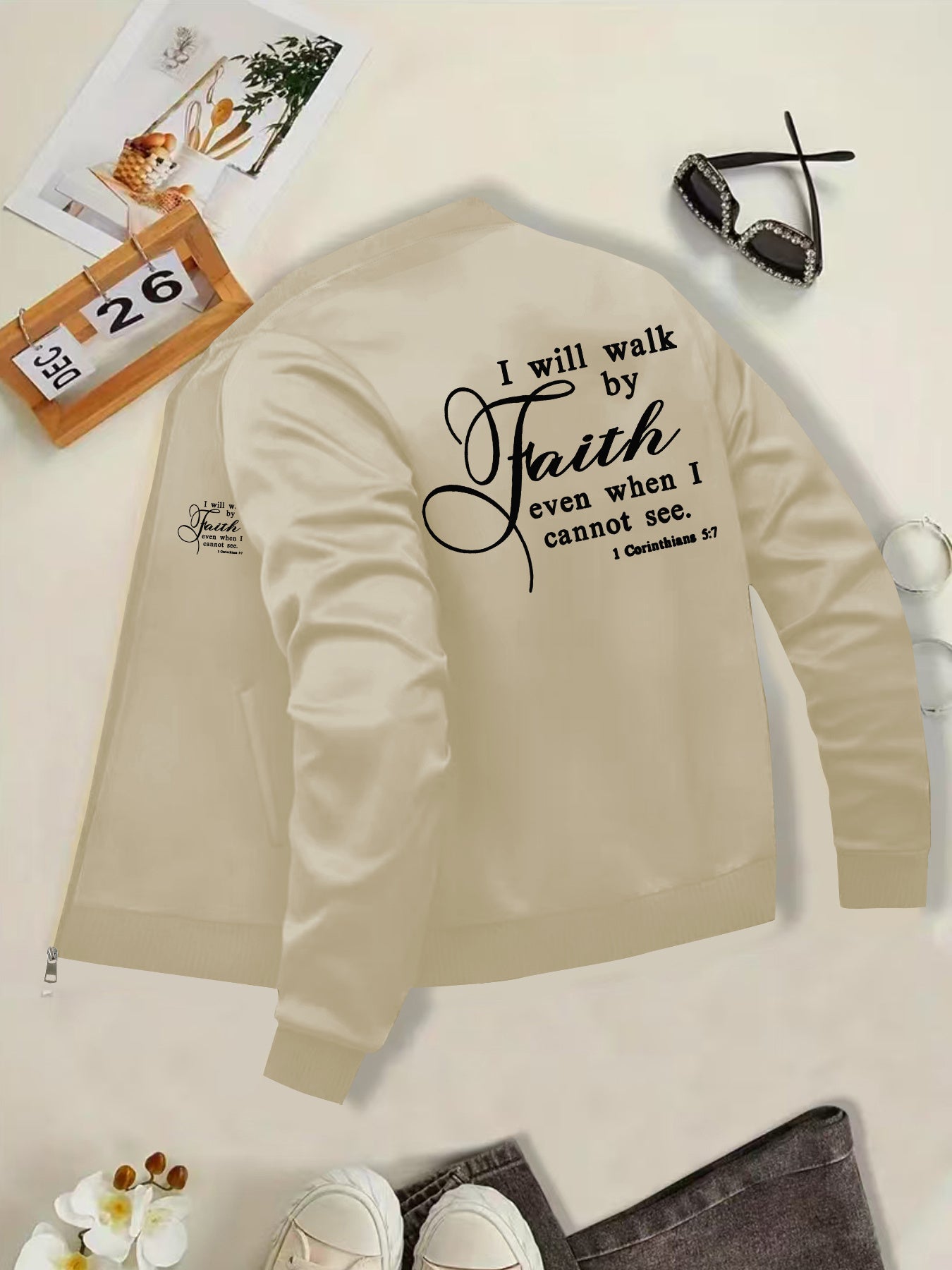 Women's Inspirational Faith Print Black Jacket by In His Divine Power