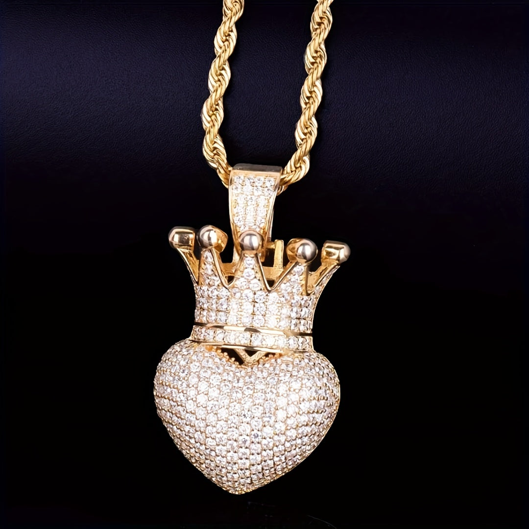 Hip Hop Love Plated Crown Pendant Necklace