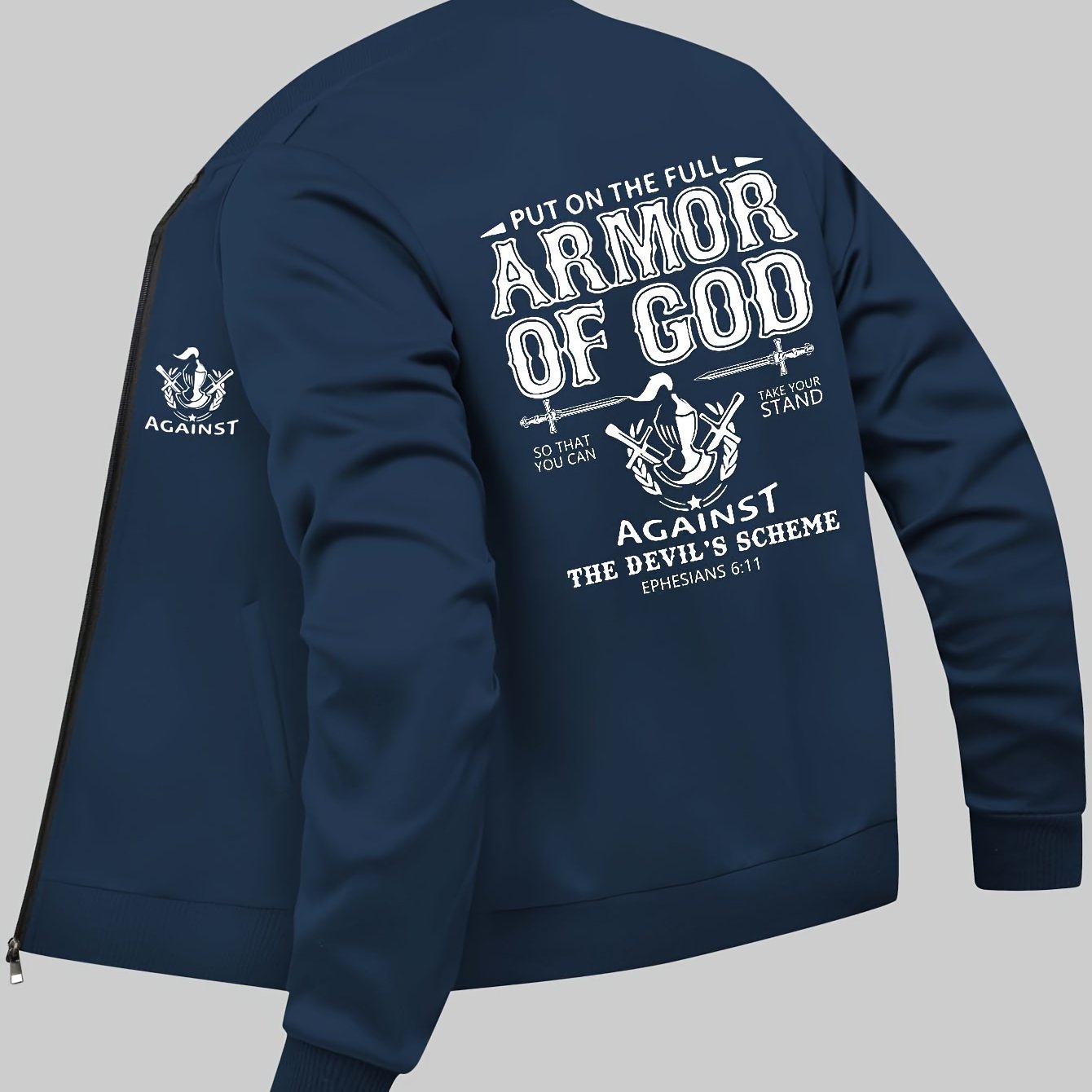 In His Divine Power Armor Of God Print Mens Jacket Collar