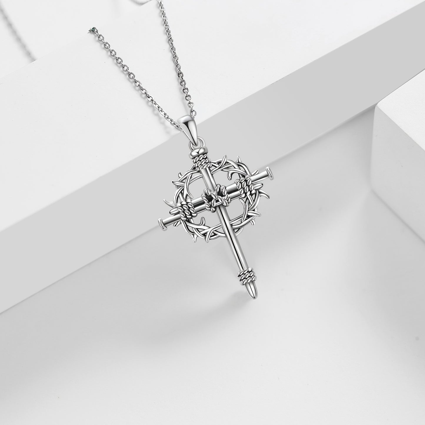 Nail Cross Necklace Silvery Thorns Crucifix Pendant