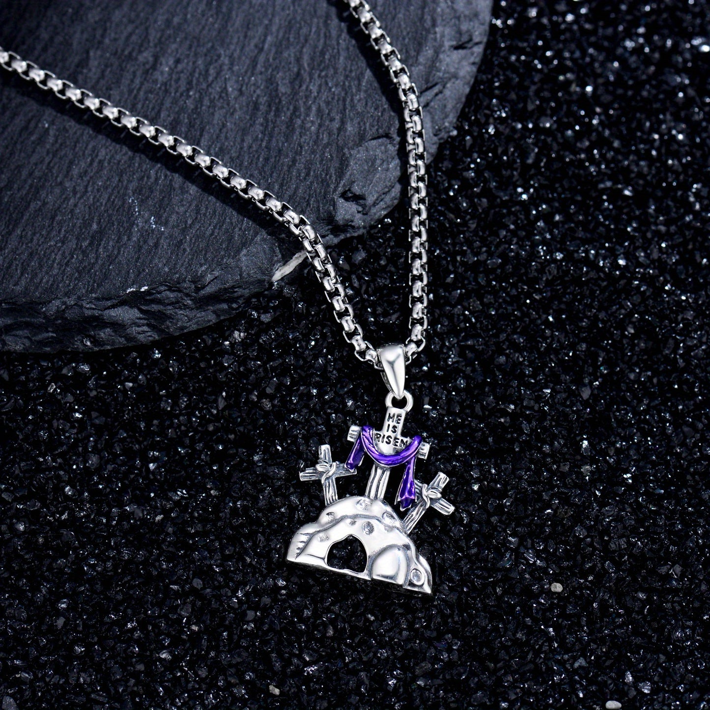 YAFEINI Empty Tomb Cross Necklace He Is Risen Jewelry