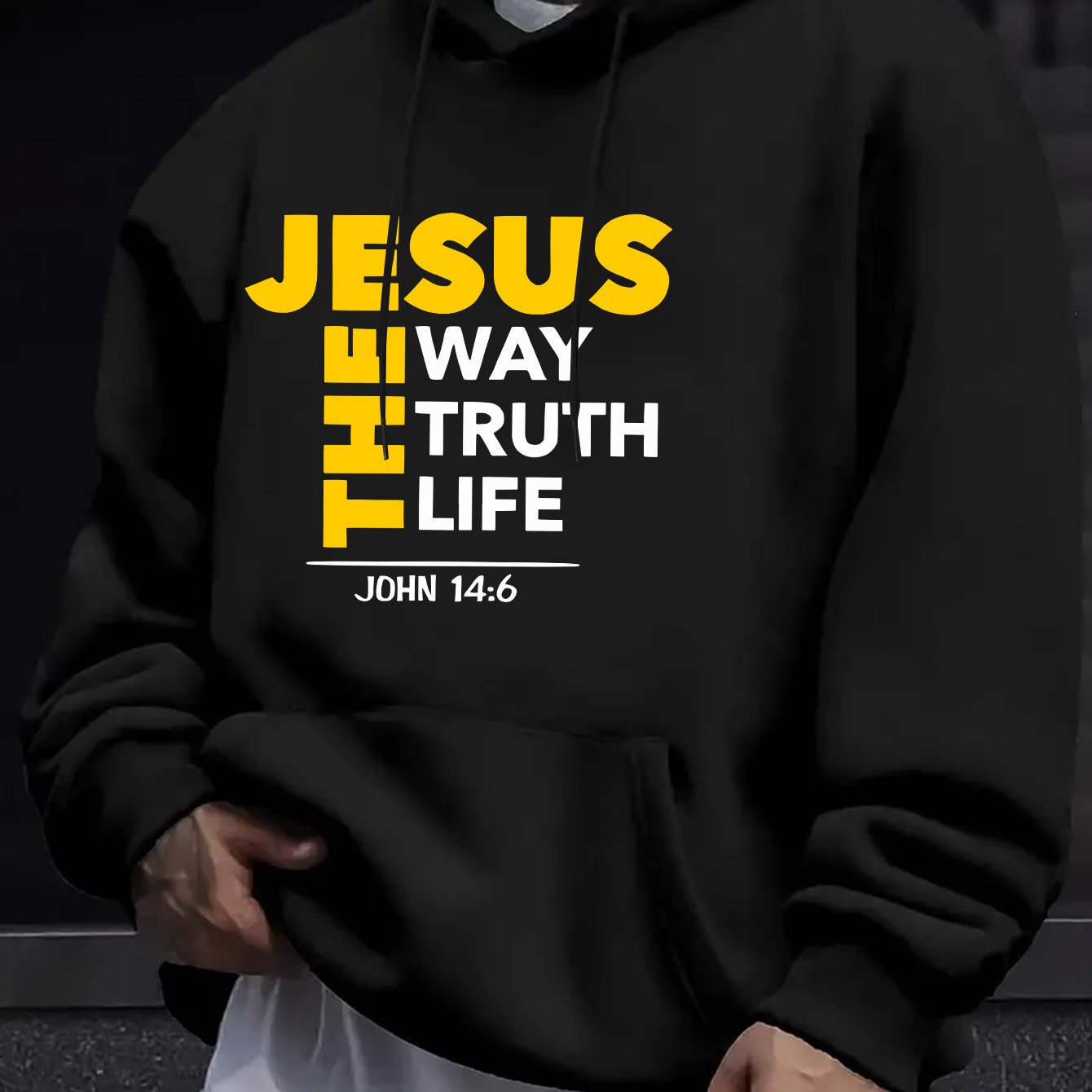 Mens Casual Geometric Hoodie With Jesus Is The Way Print